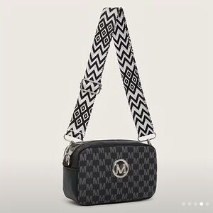 NWT Monogram Crossbody Bag w/ Wide Adjustable Strap – Black & Gray